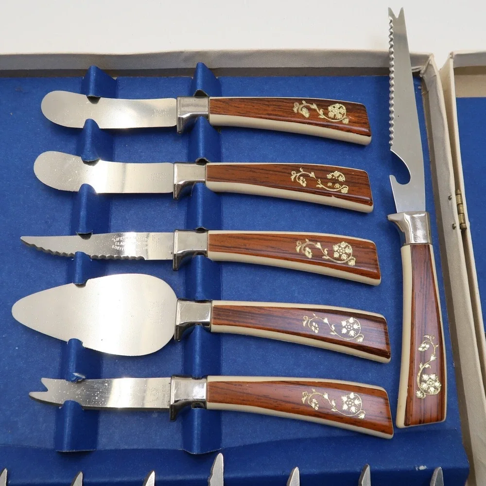 Vintage Sheffield English Blades 17 piece Golden Prestige Stainless Cutlery Set